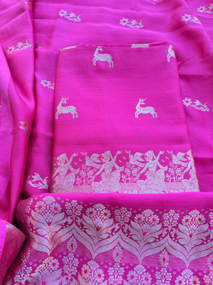 Pink Chiniya silk kadhwa figure design suit set