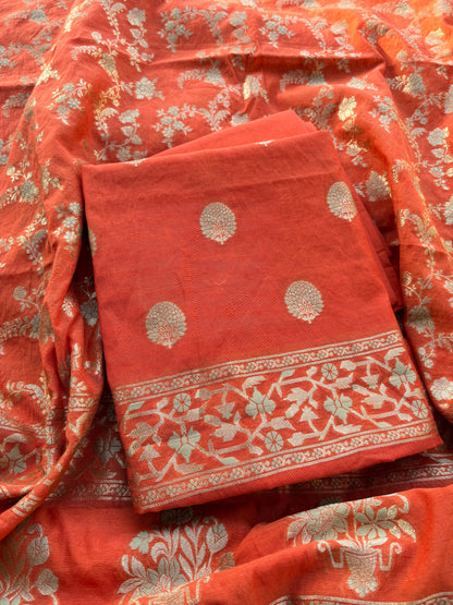 Rust orange Chanderi suit set