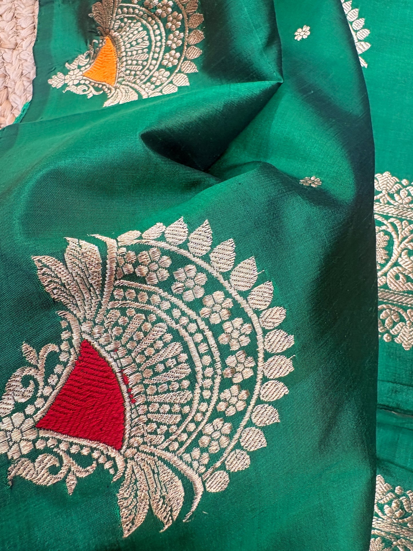 Green Katan by katan silk kadhwa suit set