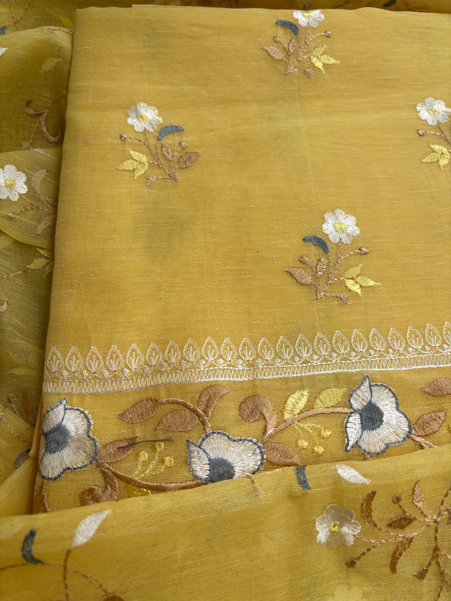 Yellow cotton linen 3 piece suit set