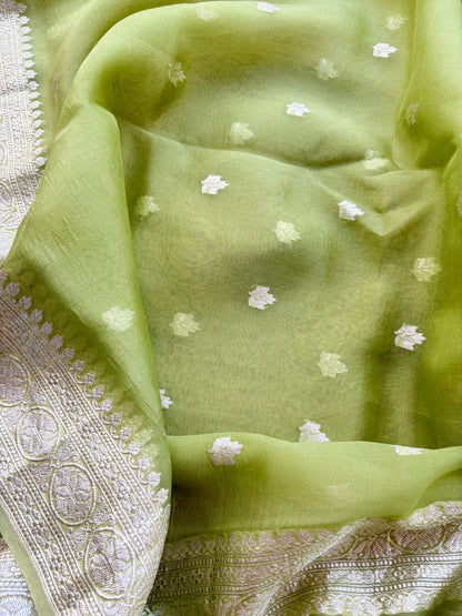 Green Chiniya silk pure silver zari suit set