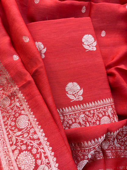Orange moonga silk kadhwa suit set