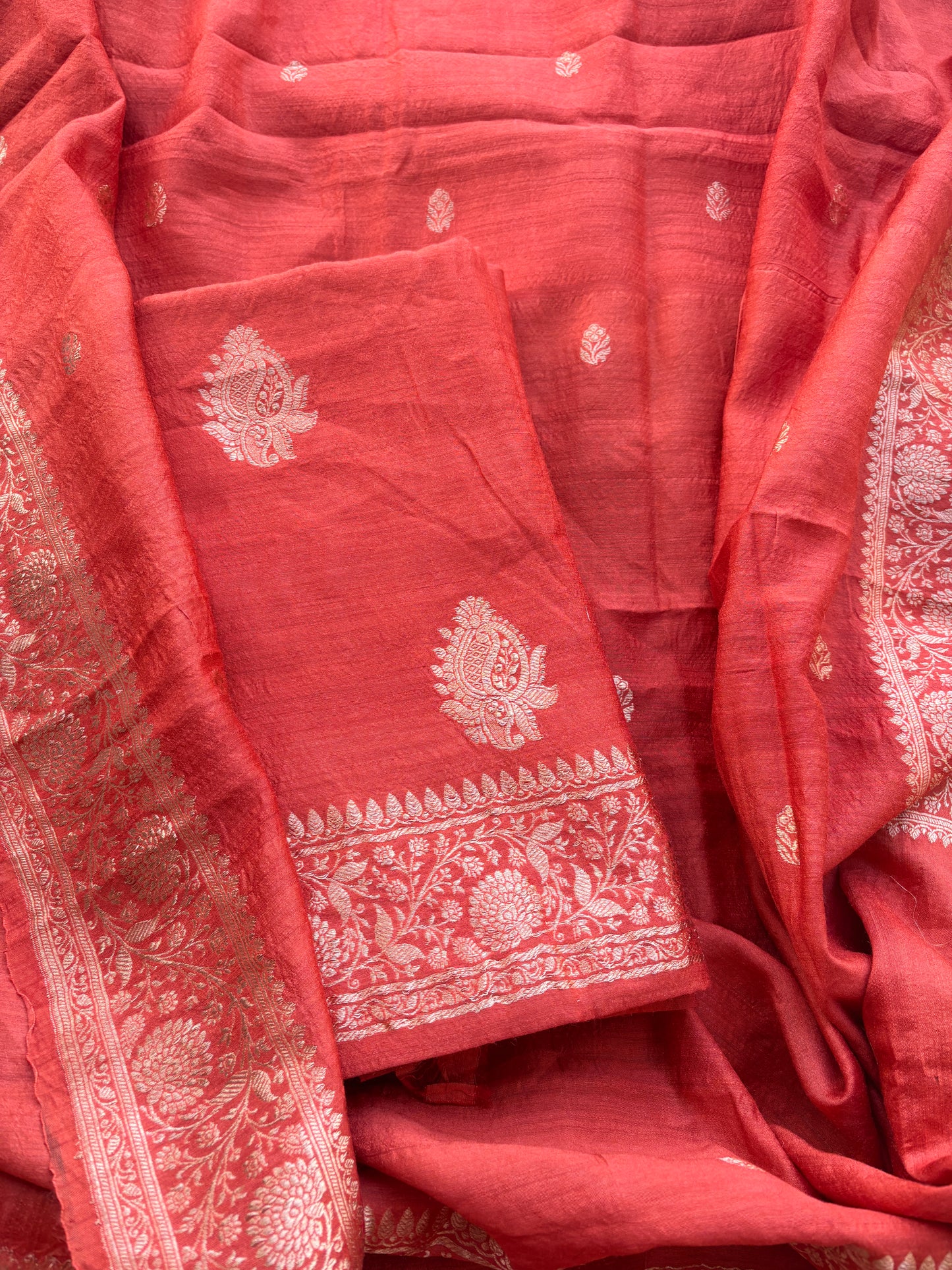 Rust moonga silk 3 piece suit set