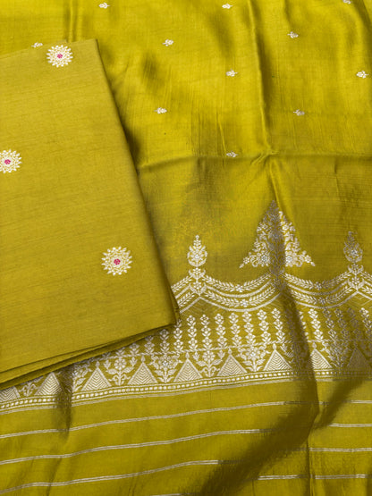 Green Chiniya silk 3 piece suit set