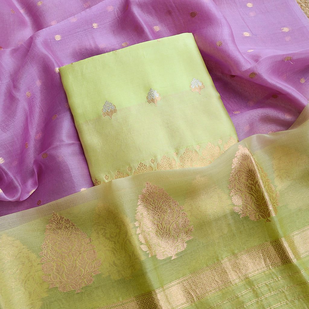 Lime green mango silk suit with shaded dupatta