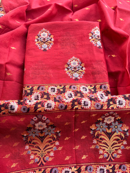 Red meenadar weaving Chanderi suit set
