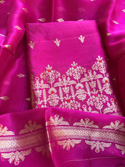 Pink raw mango silk kadhwa suit set