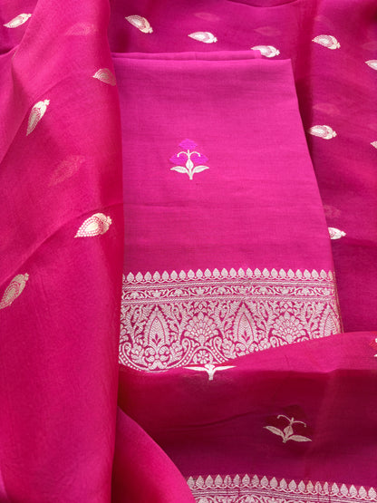 Pink Chiniya kora silk suit set