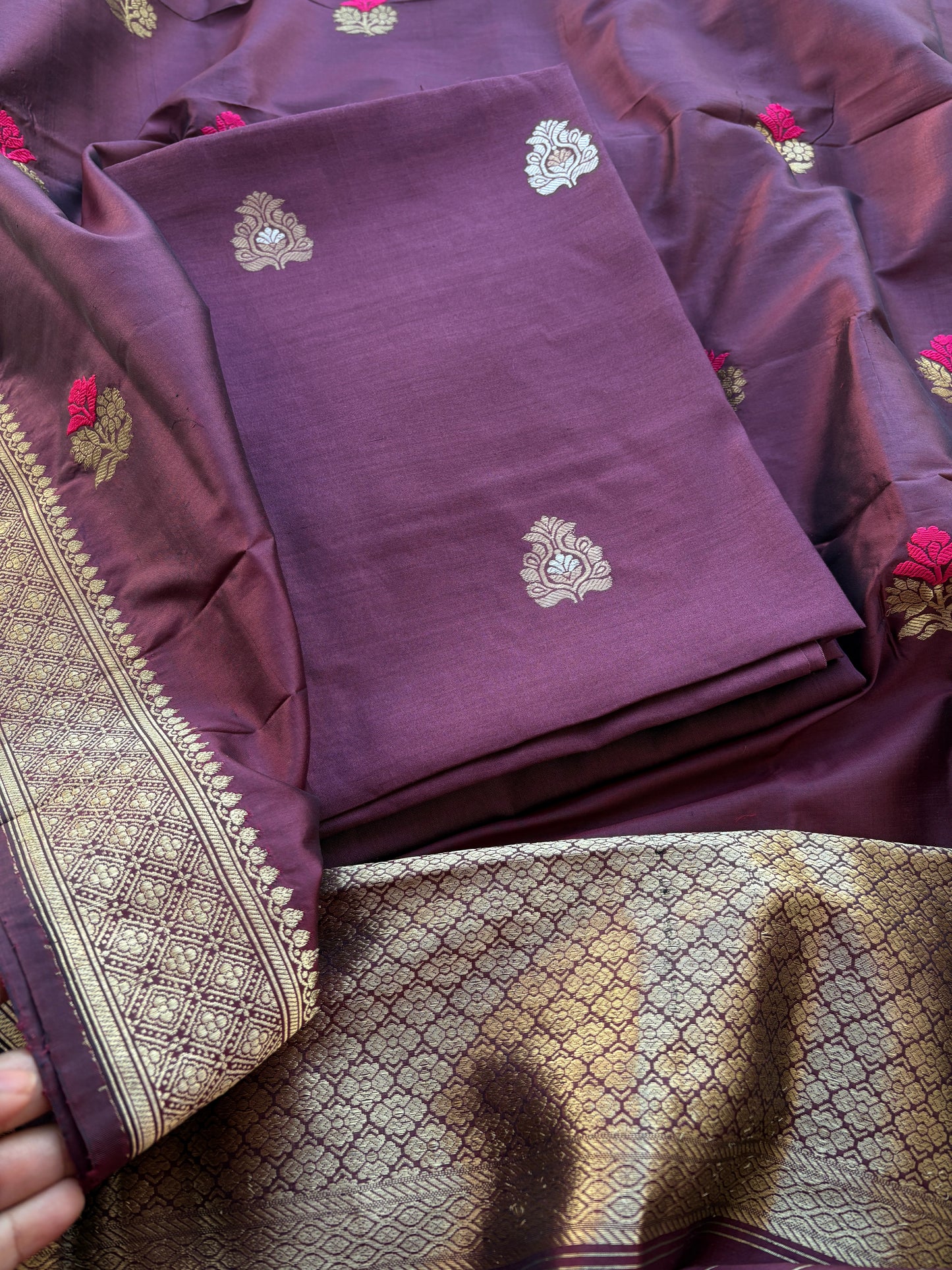Wine Chiniya silk kurta set with katan silk dupatta