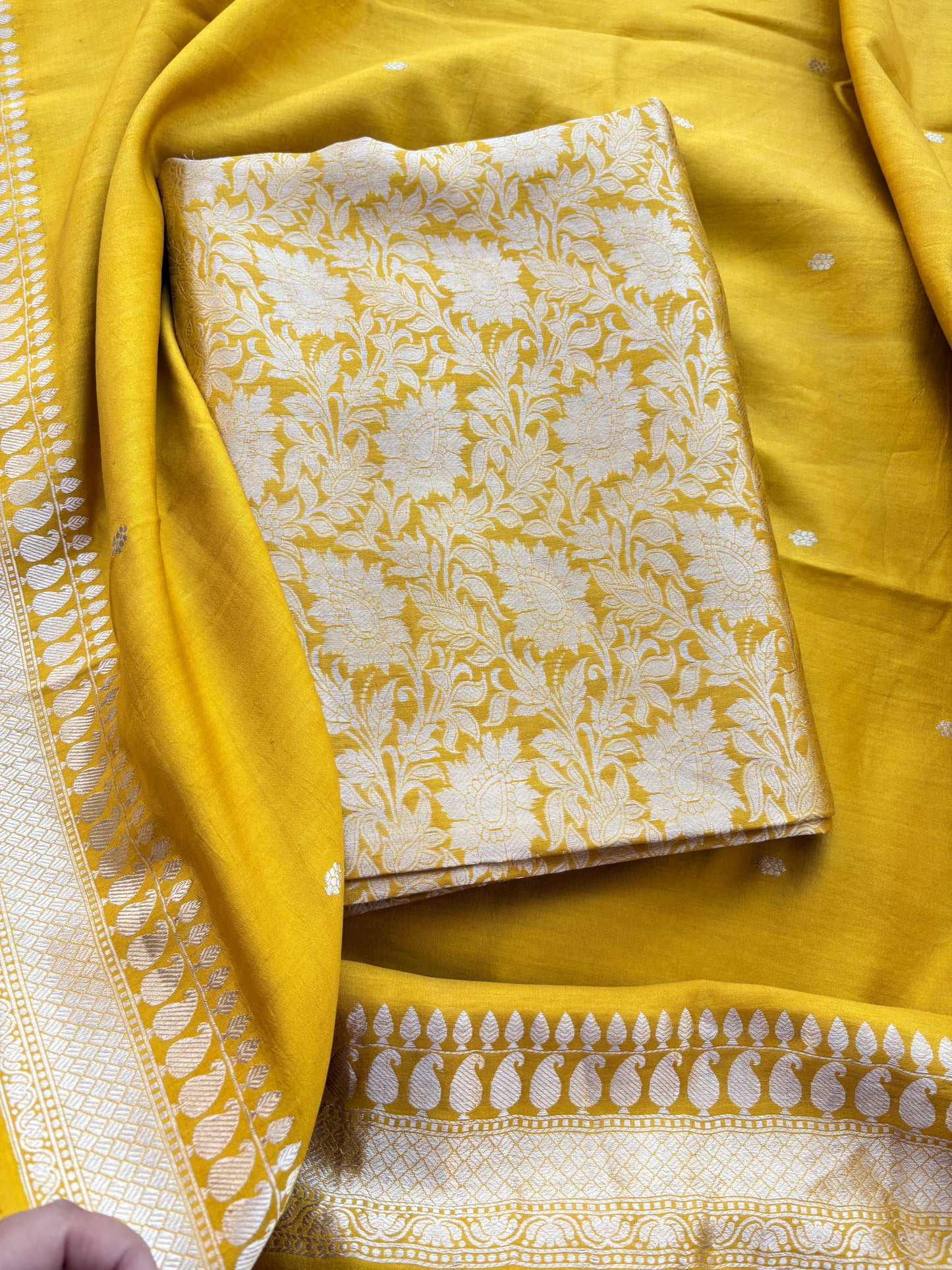 Yellow mango silk kadhwa suit set