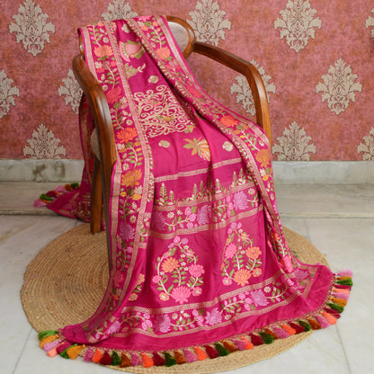 Pink Khaddi georgette handwoven dupatta