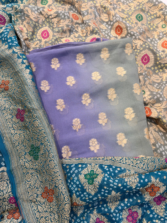 Grey and blue shaded Khaddi georgette suit set