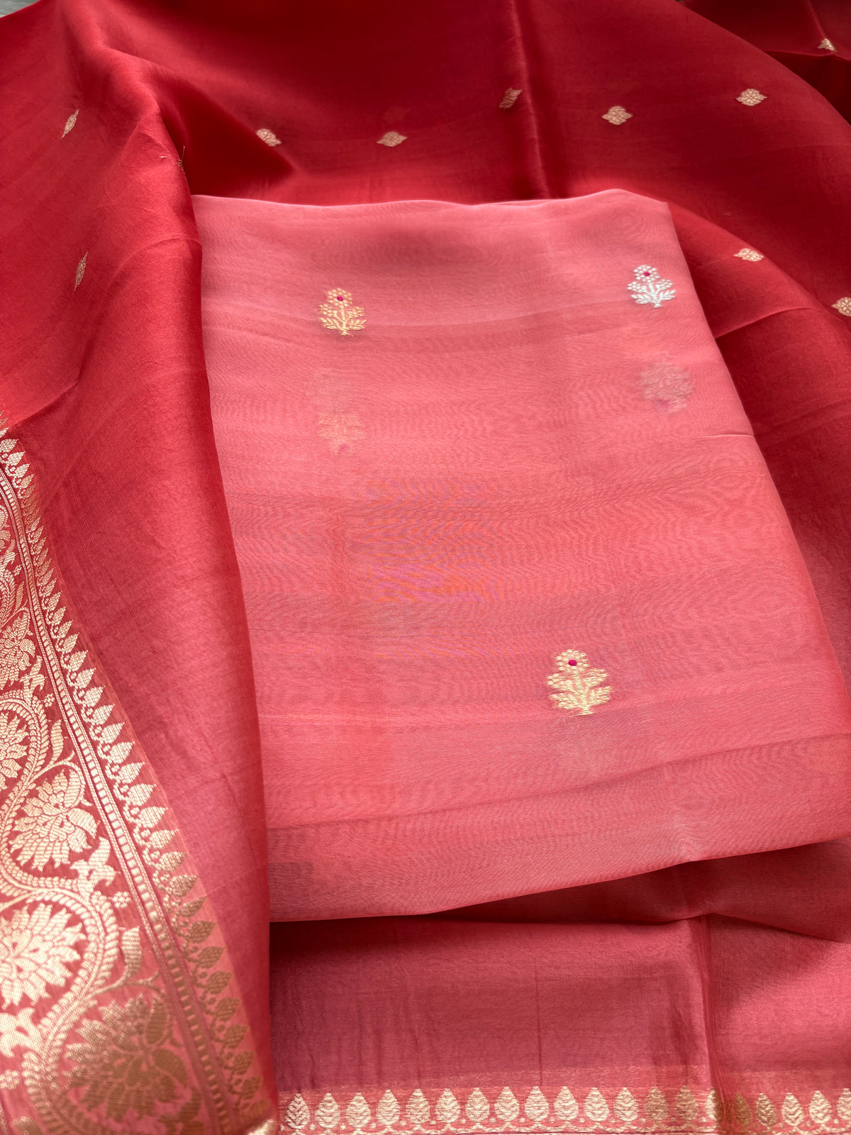 Peach kora silk shaded dupatta suit set