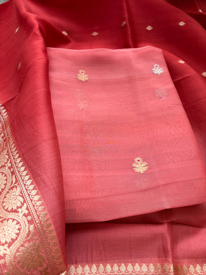 Peach kora silk shaded dupatta suit set