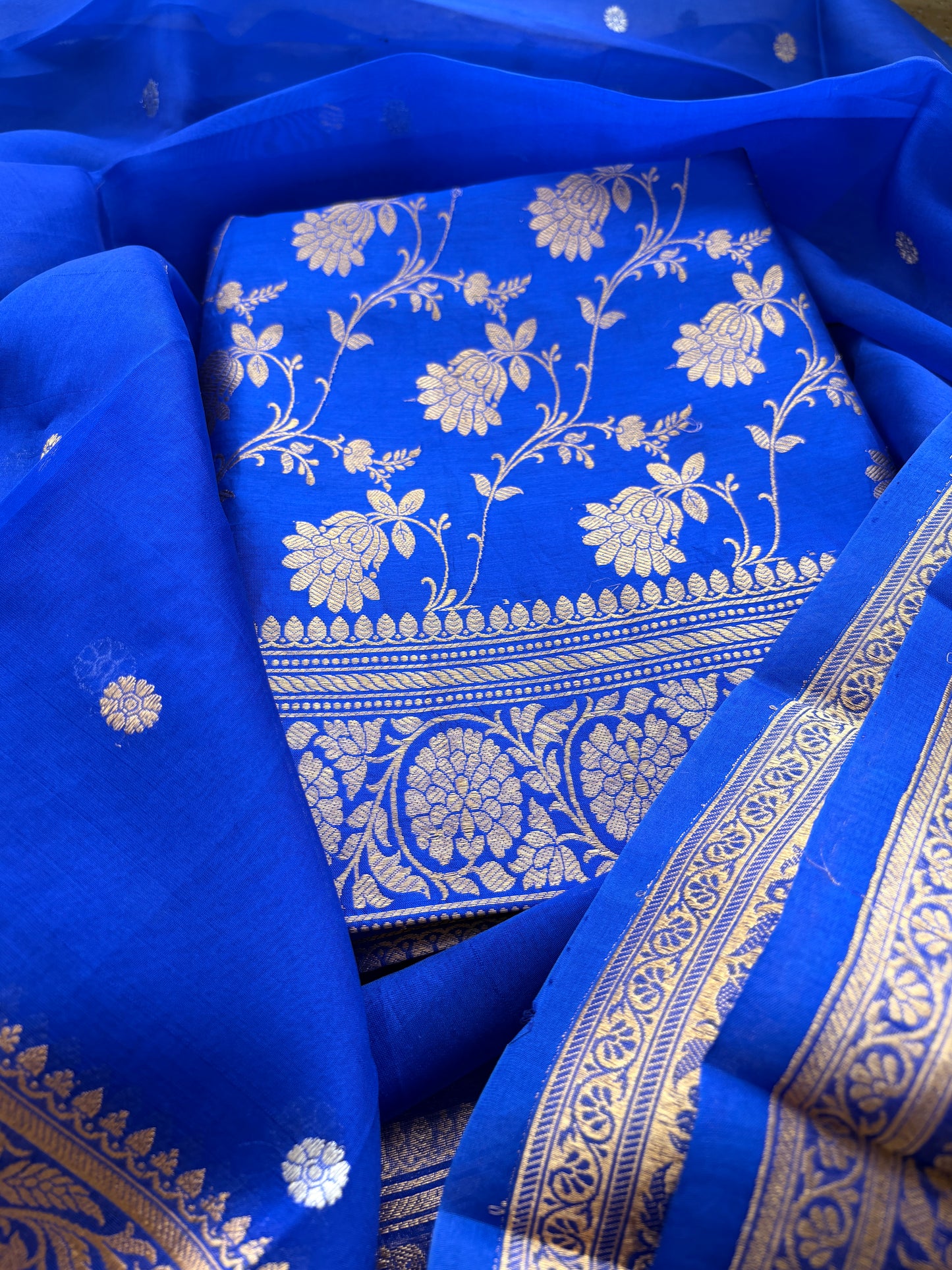 Blue raw mango silk suit set
