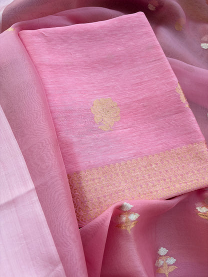 Pink linen silk with kora dupatta suit set