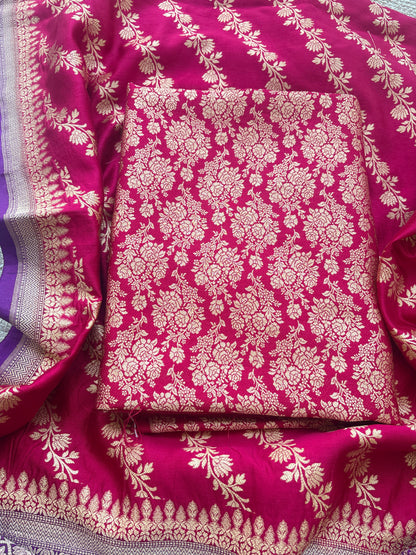 Red moonga silk suit with purple chap dye dupatta