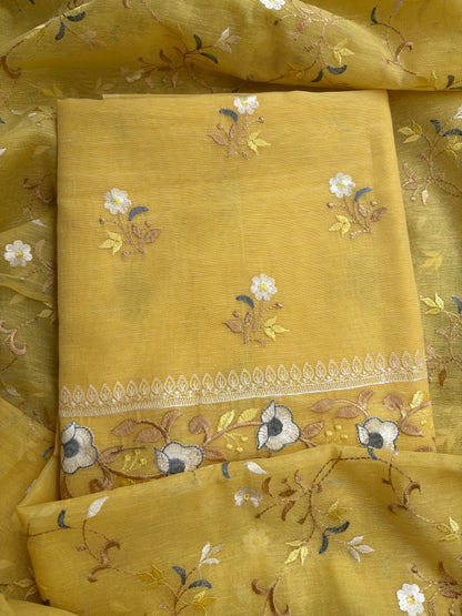 Yellow cotton linen 3 piece suit set