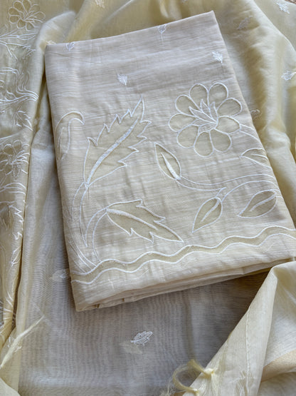 White appliqué mulchanderi  suit set