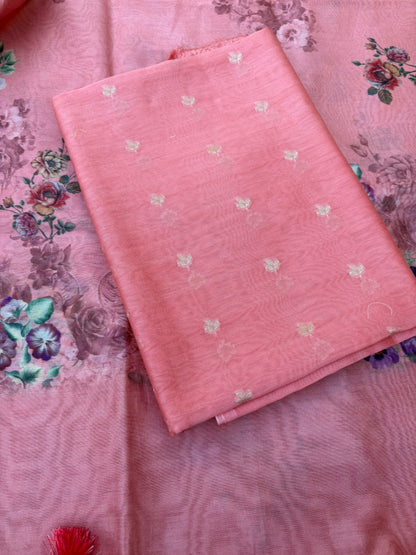 Peach mul Chanderi 3 piece Suit set