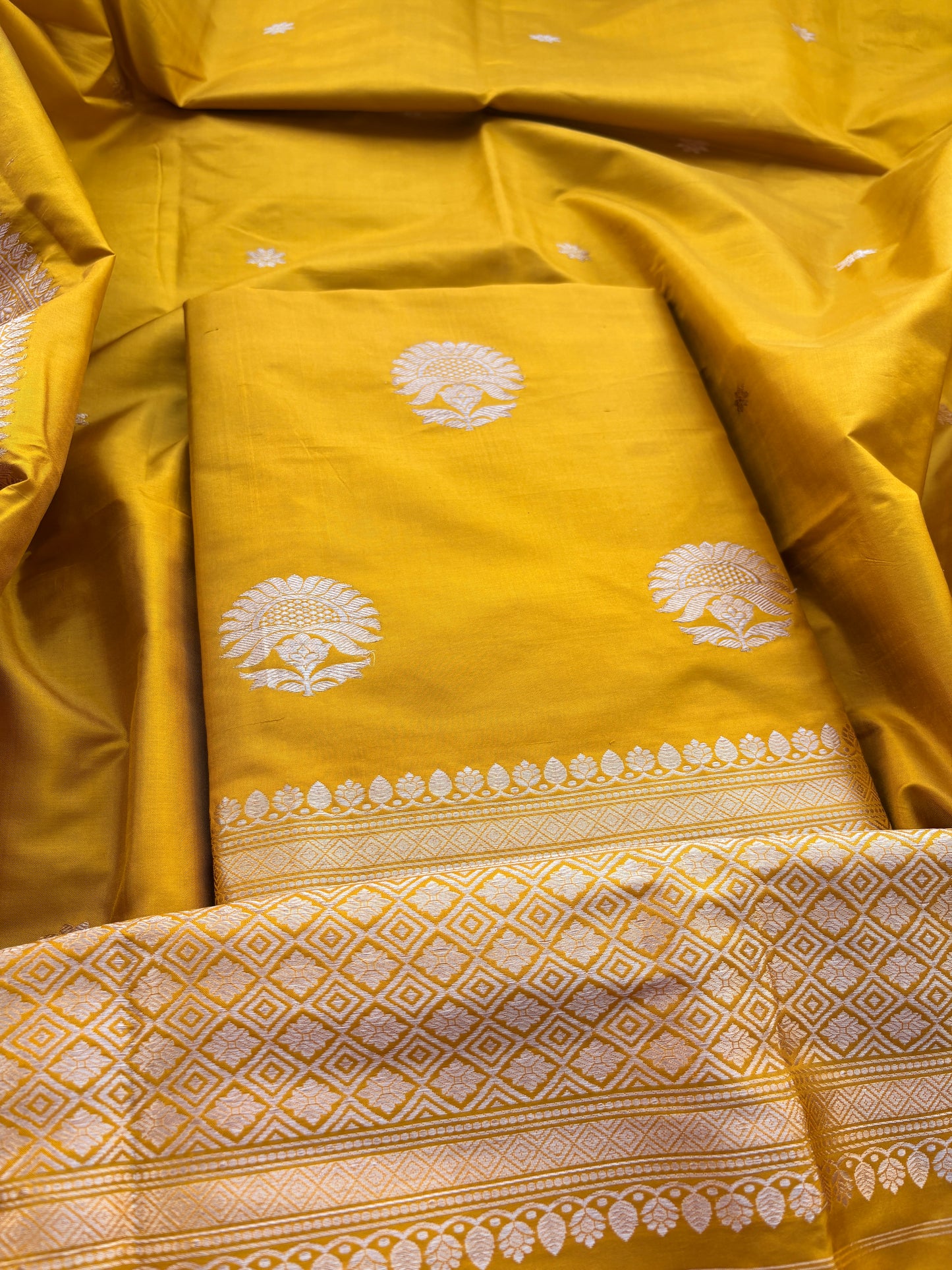 Mustard katan by katan silk suit set