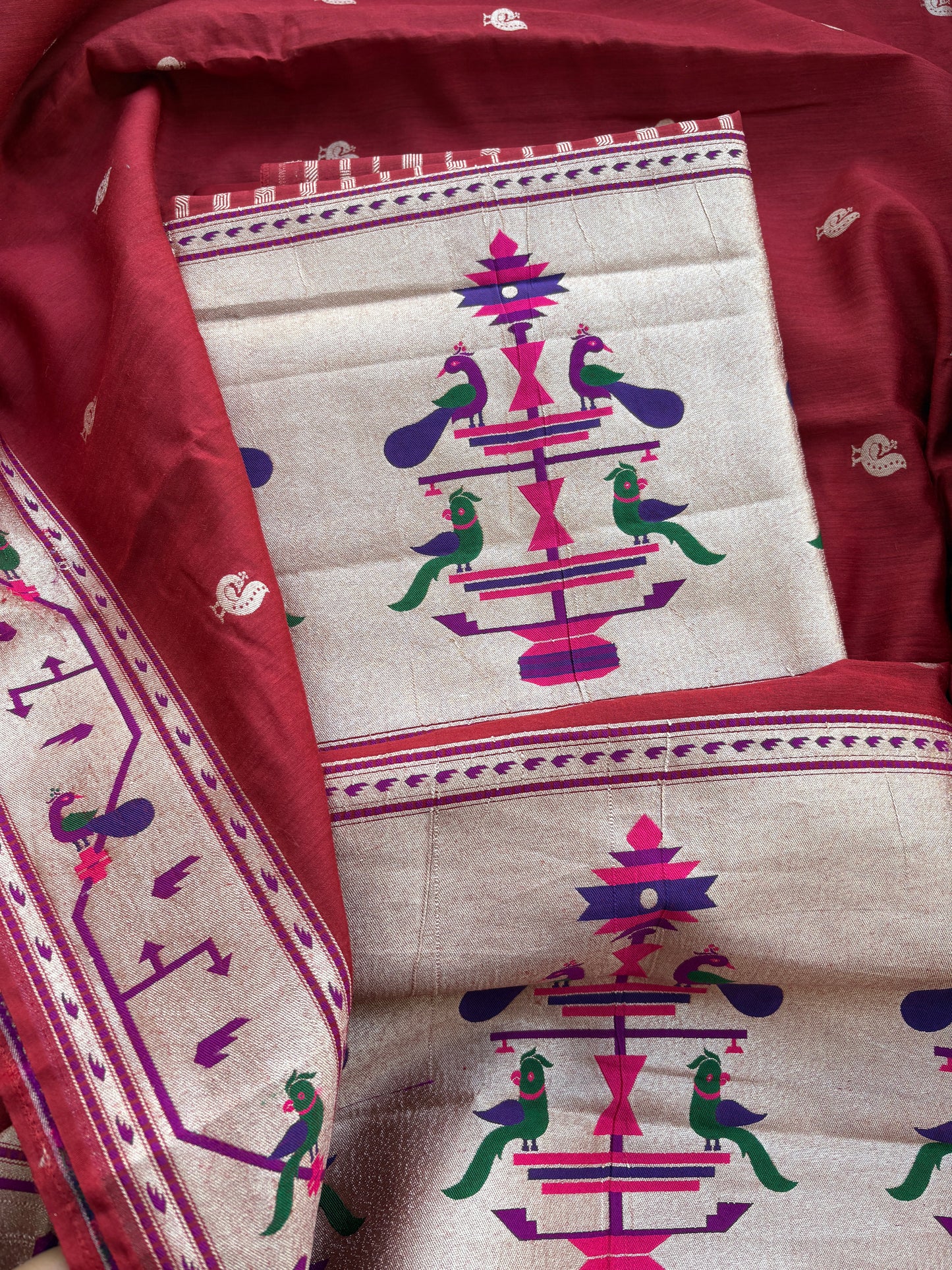 Rust red paithani moonga silk suit set