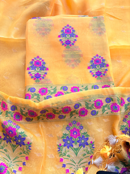 Yellow kora silk meenadar suit set