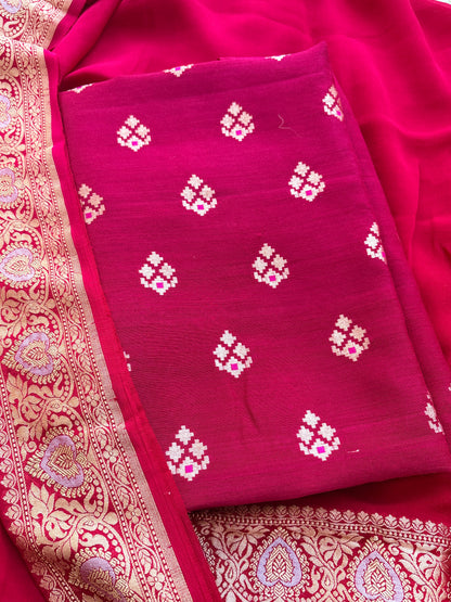 Pink moonga silk suit with Khaddi georgette kadhwa dupatta