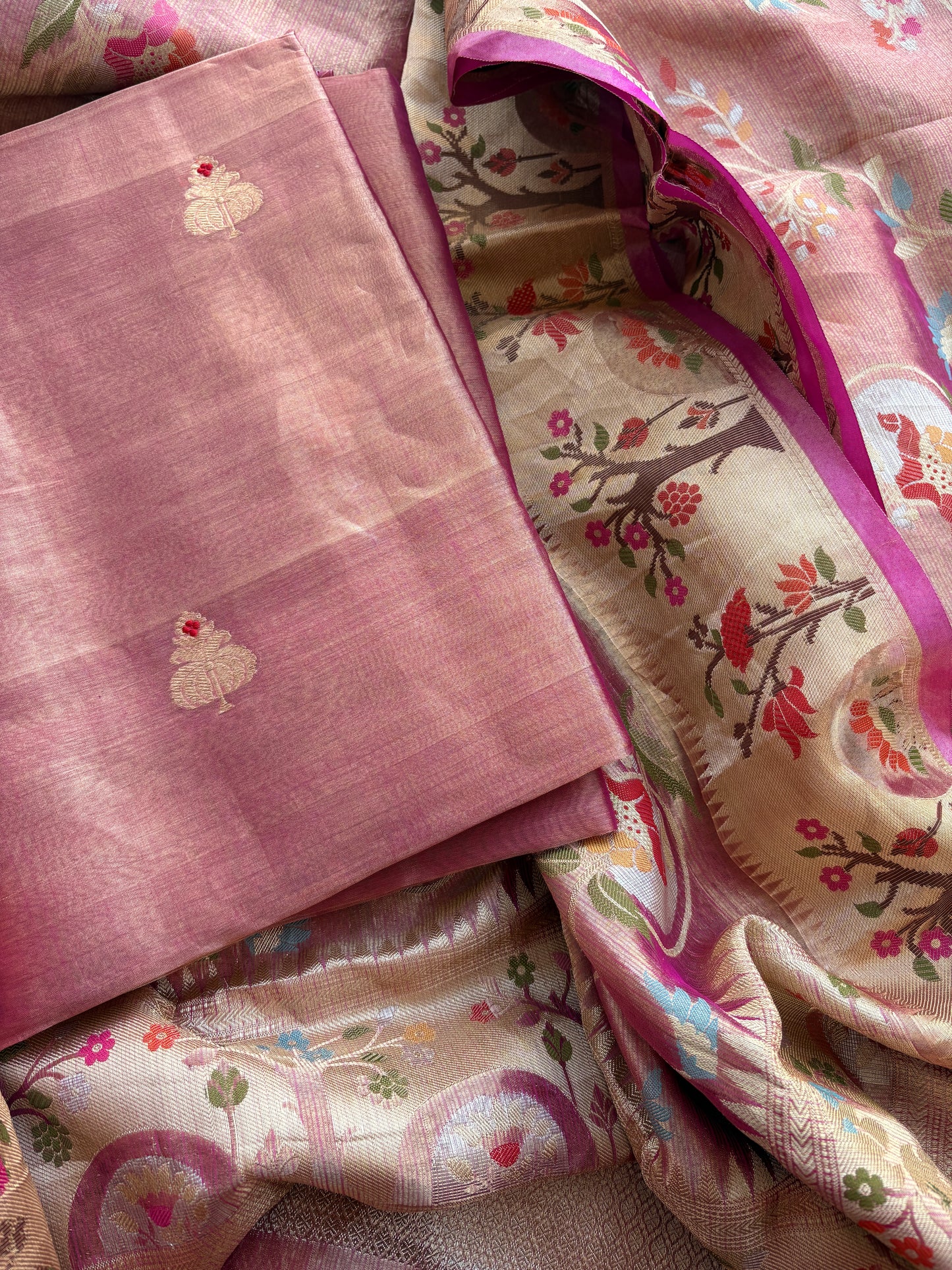 Pink tissue kadhwa meenadar suit set