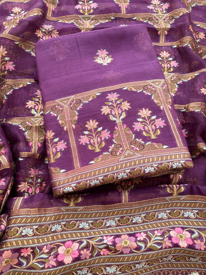 Purple kora silk jaal suit set