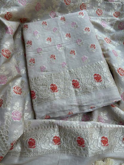 Cream moonga silk meenadar suit set