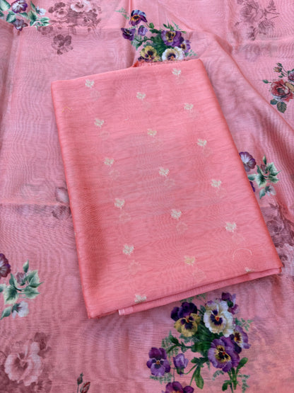 Peach mul Chanderi 3 piece Suit set