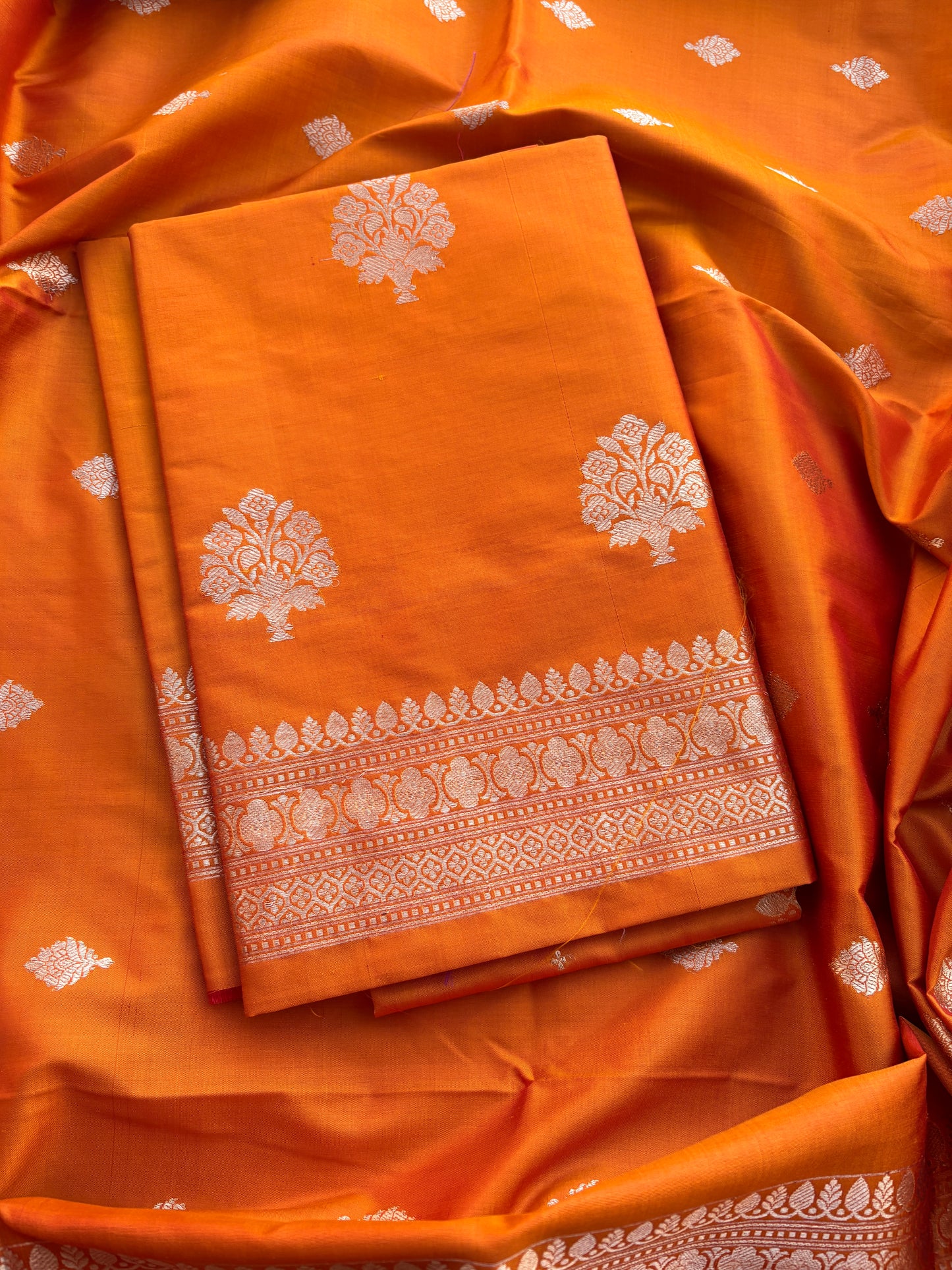 Orange katan by katan silk kadhwa suit set