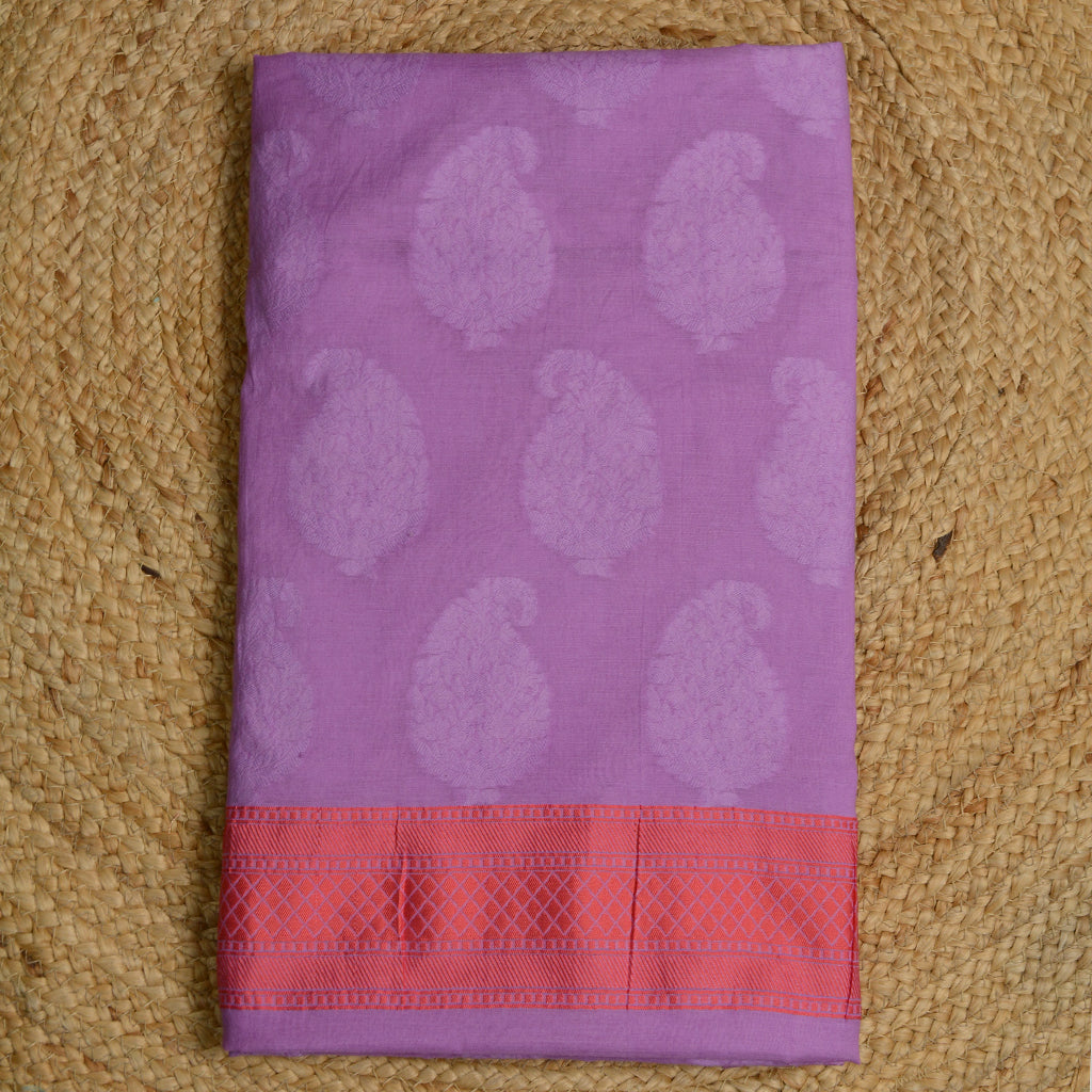 Purple cotton self weaving suit set