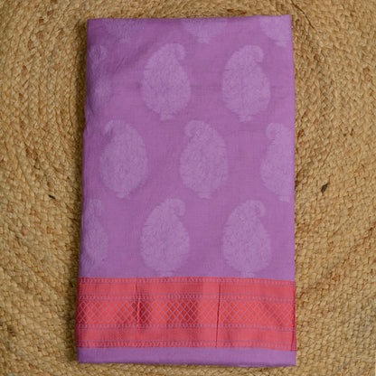 Purple cotton self weaving suit set