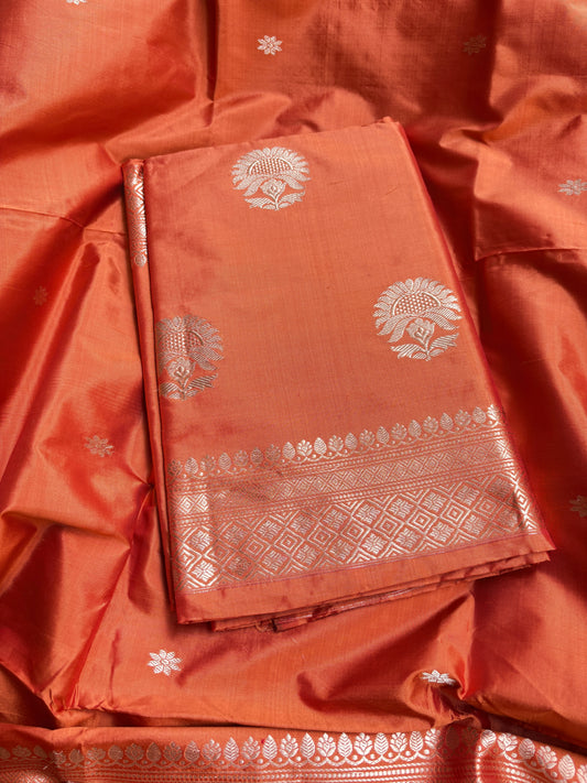 Orange katan by katan silk kadhwa suit set