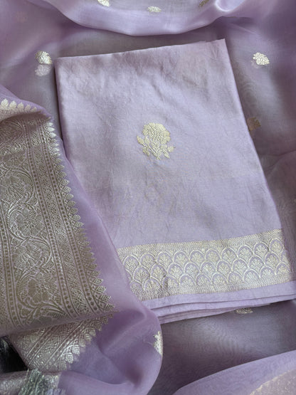 Lavender pure silver zari kurta, kora dupatta,plain bottom.
