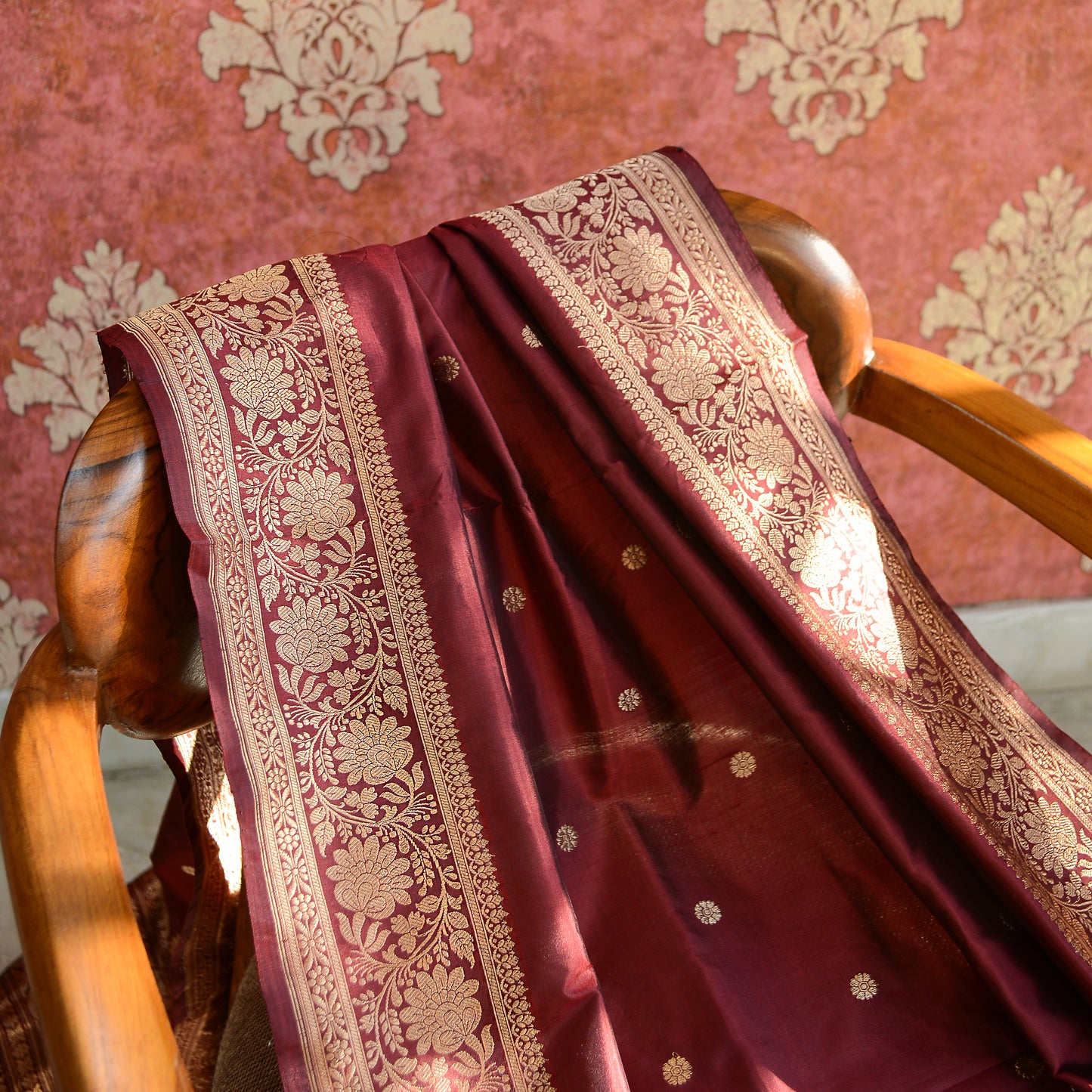 Wine katan silk kadhwa dupatta