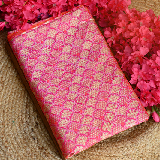 Pink katan silk kadhwa fabric