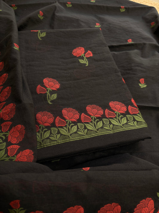 Black Chanderi flower weaving suit set