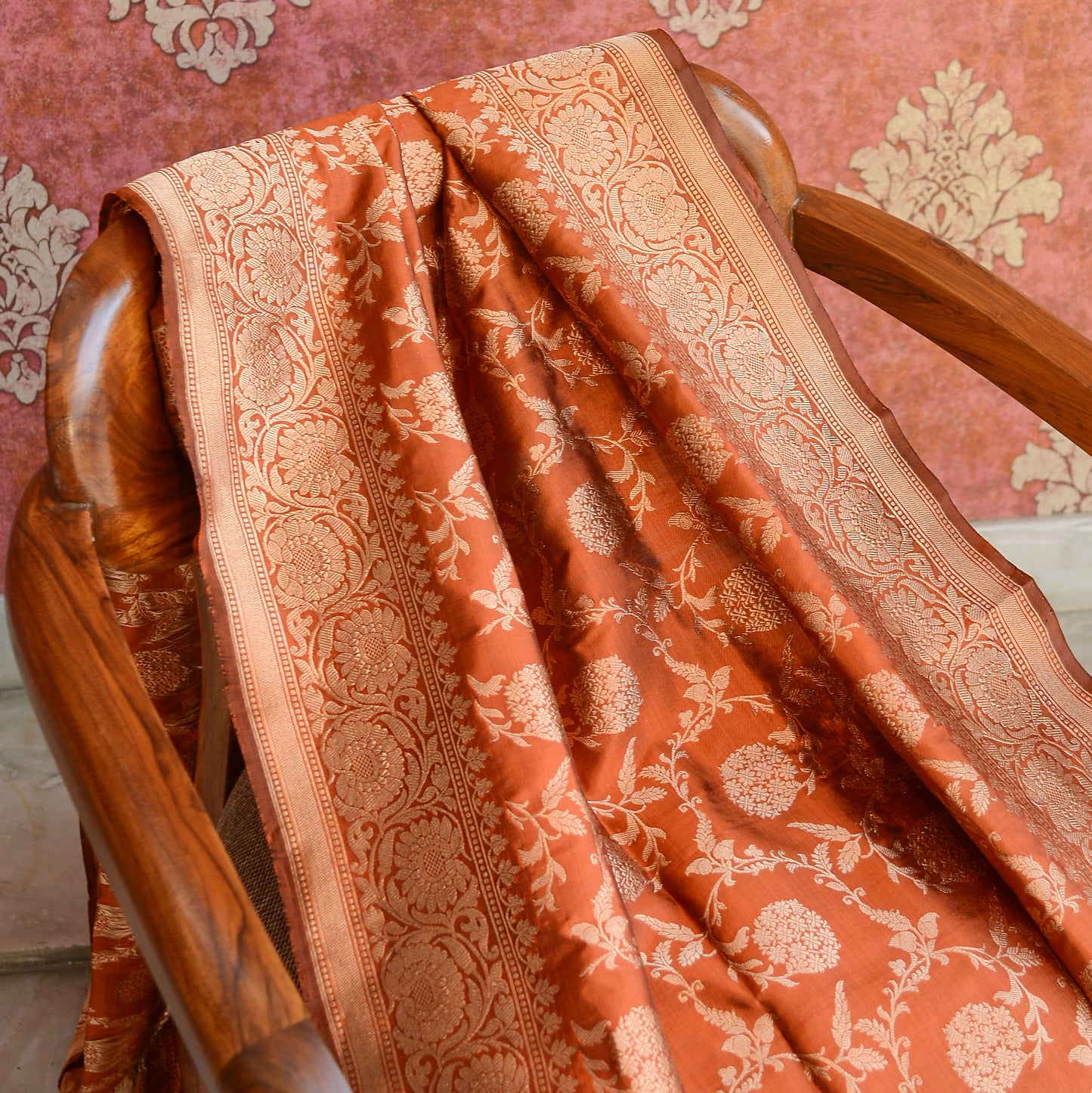 Rust orange katan silk kadhwa dupatta