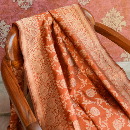 Rust orange katan silk kadhwa dupatta