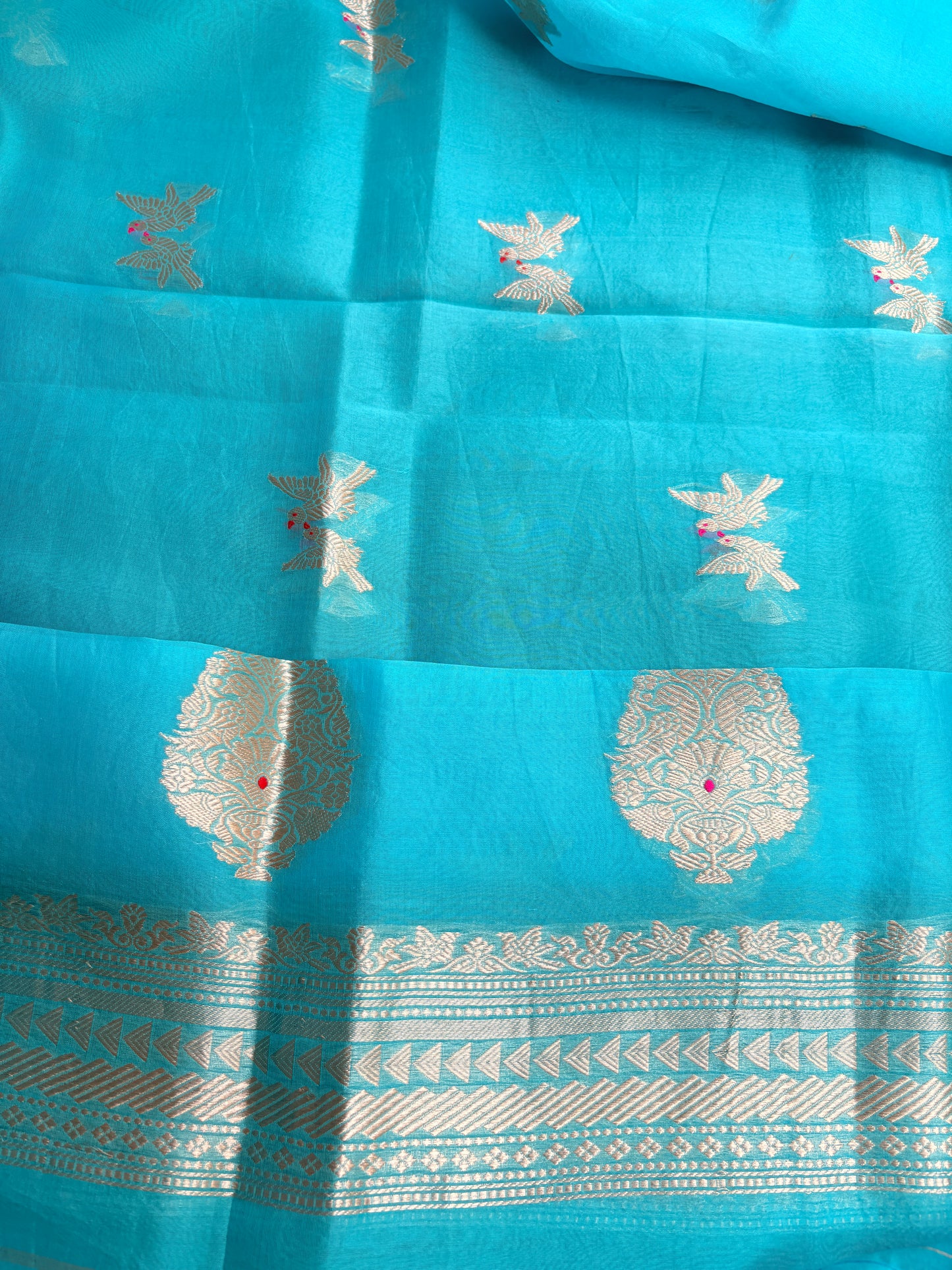 Blue pure silk kadhwa motif suit set