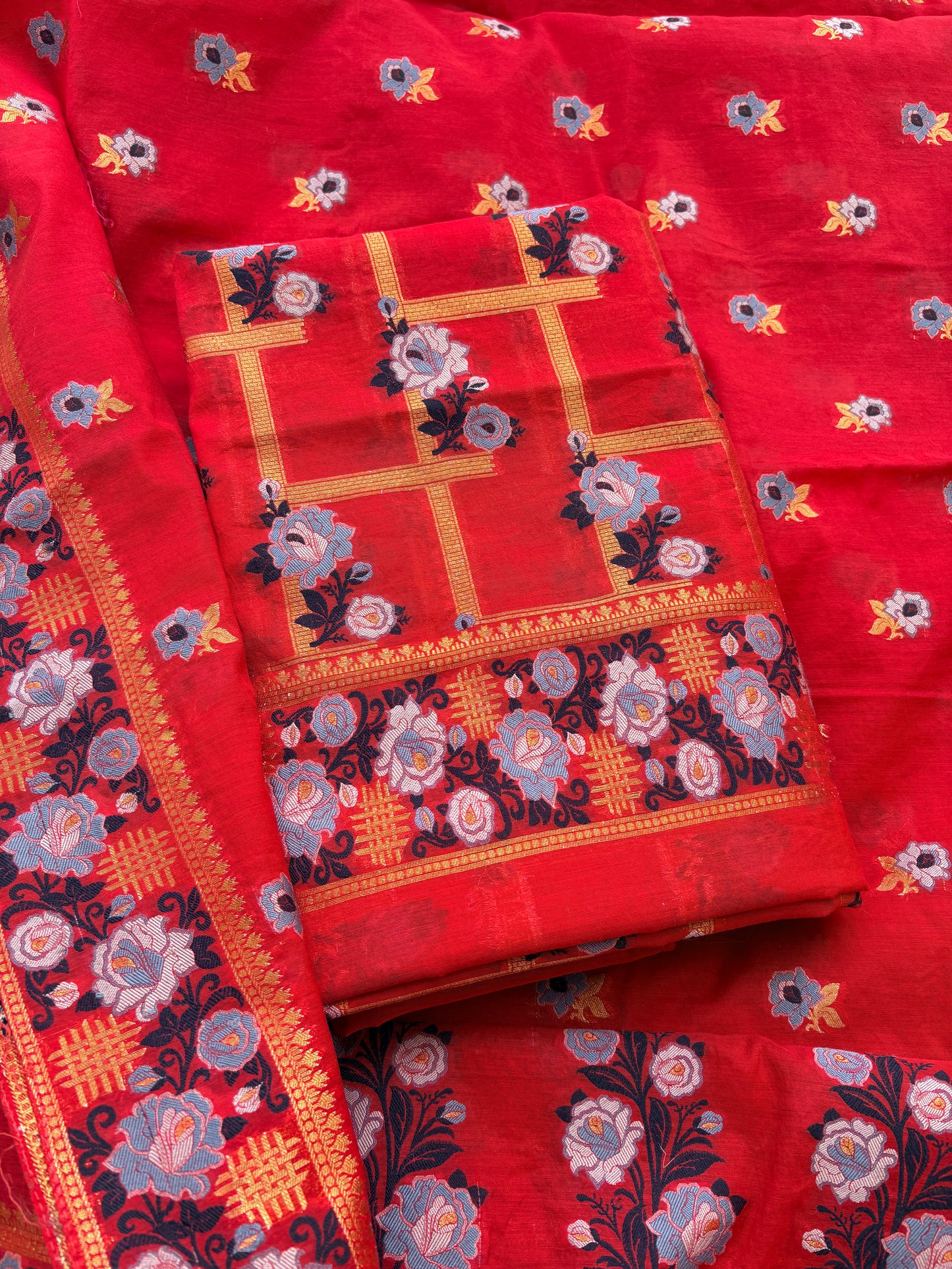 Red Mul Chanderi  resham weave suit set