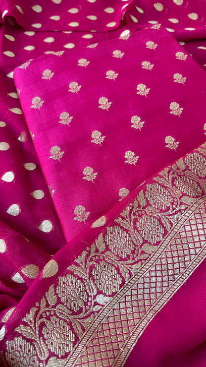 Pink chiniya katan kurta, georgette dupatta, plain silk bottom.