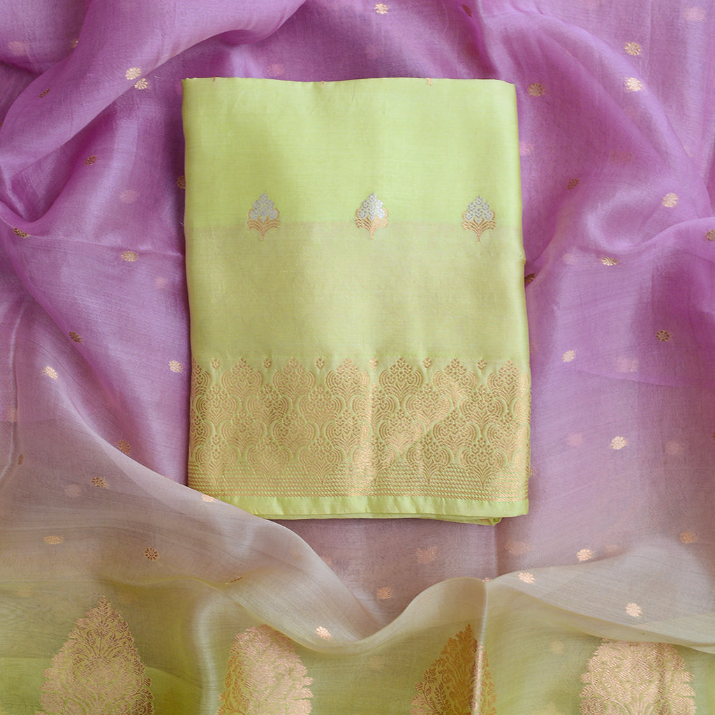 Lime green mango silk suit with shaded dupatta