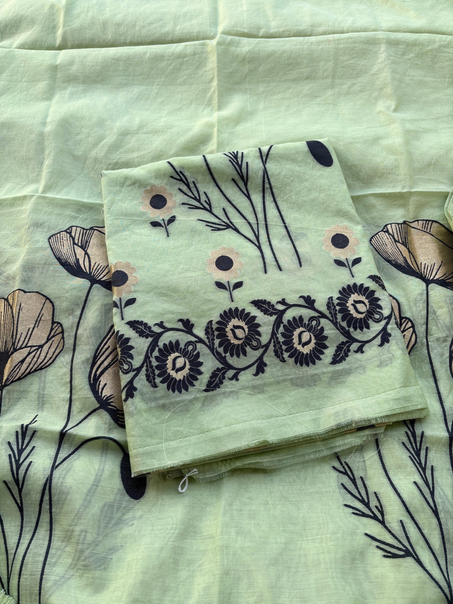 Green Chanderi abstract design suit set