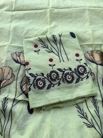 Green Chanderi abstract design suit set