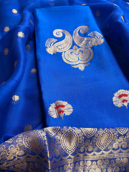 Blue  mango silk kadhwa suit set