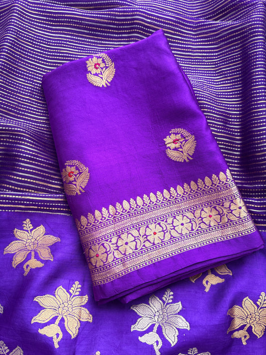 Purple Chiniya silk kurta bottom ,tissue kora dupatta